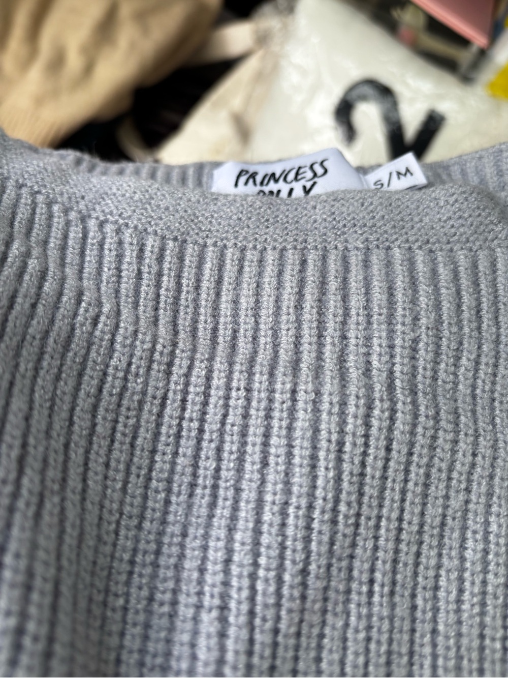 Princess Polly Light Grey Ribbed Crew Neck Sweater